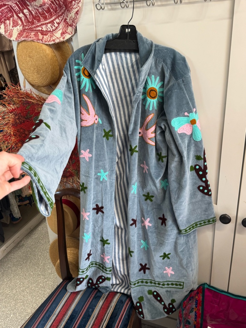 Suzani- Embroidered Floral Blue Women’s Coat